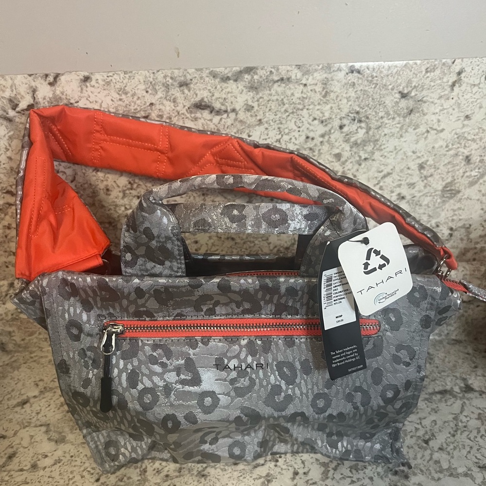 Tahari Gray and Orange Bag